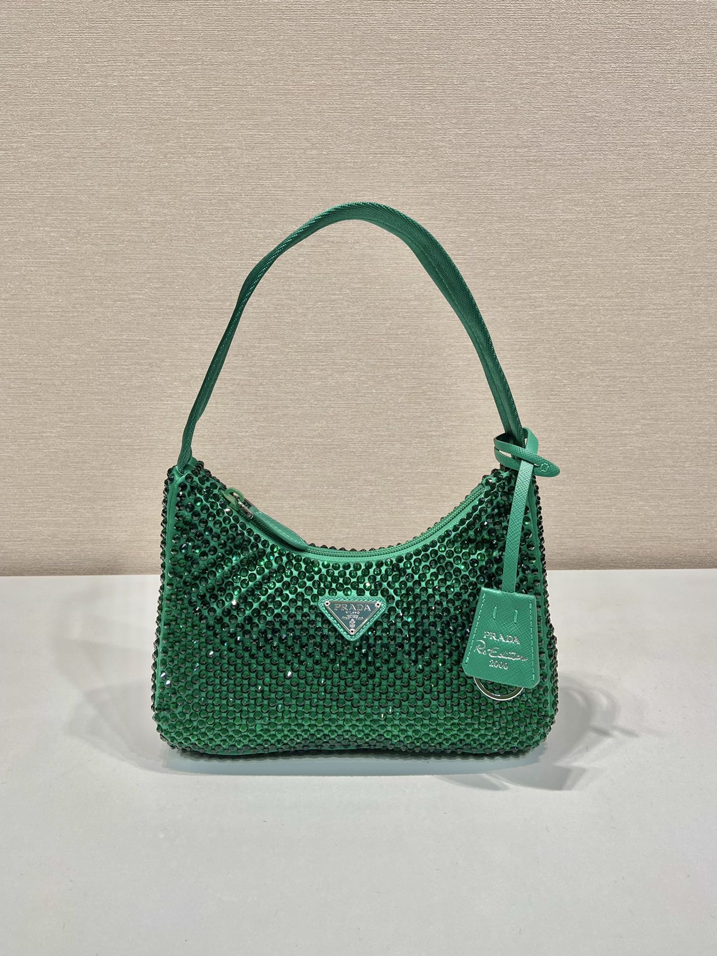 Prada Mini Duchesse And Crystal 2000 Hobo Bag Handbag Green 1NE515